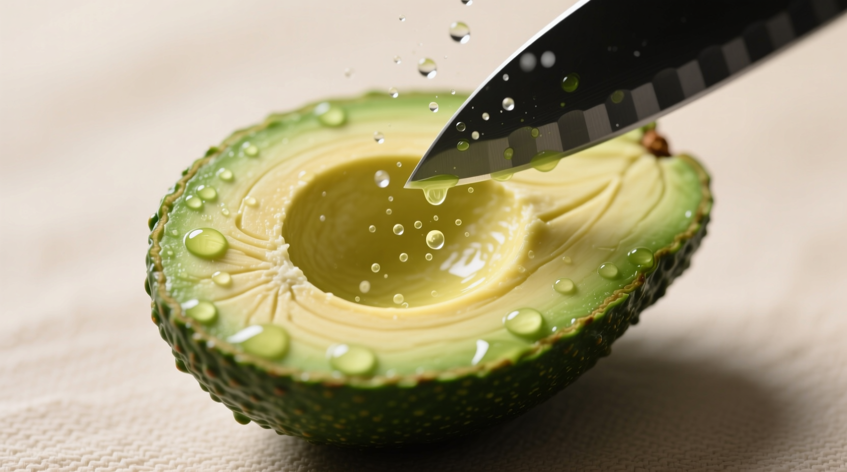 Post-cut avocado storage demonstration with lime juice application for meal prep longevity