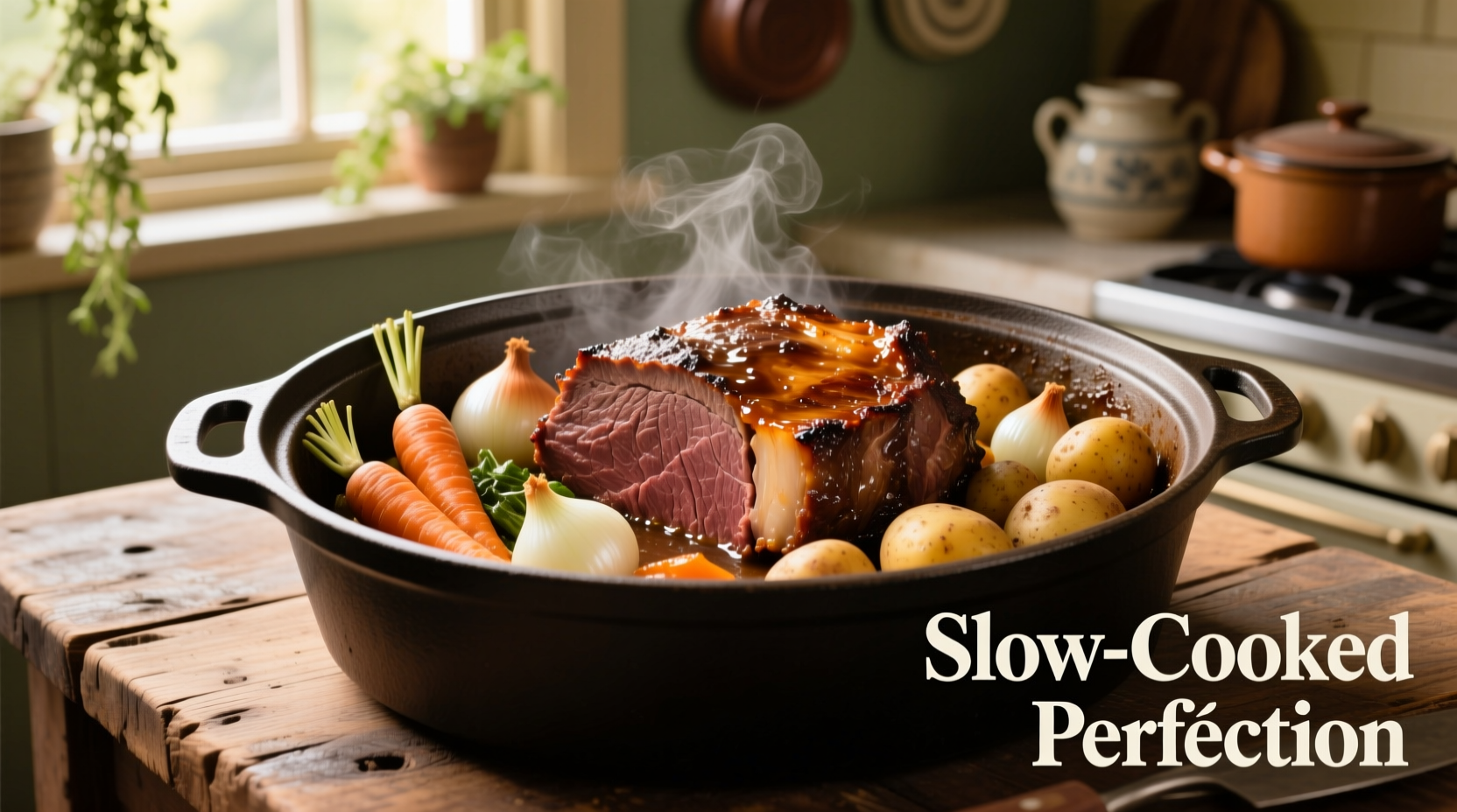 Perfectly cooked crock pot beef roast with vegetables