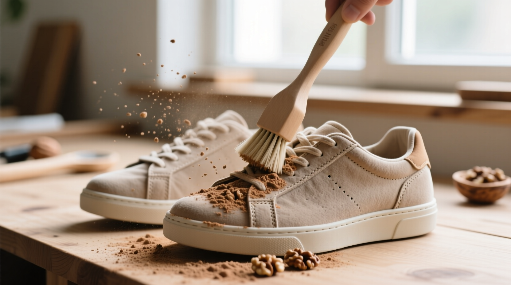 eco friendly suede cleaning with walnut shell powder