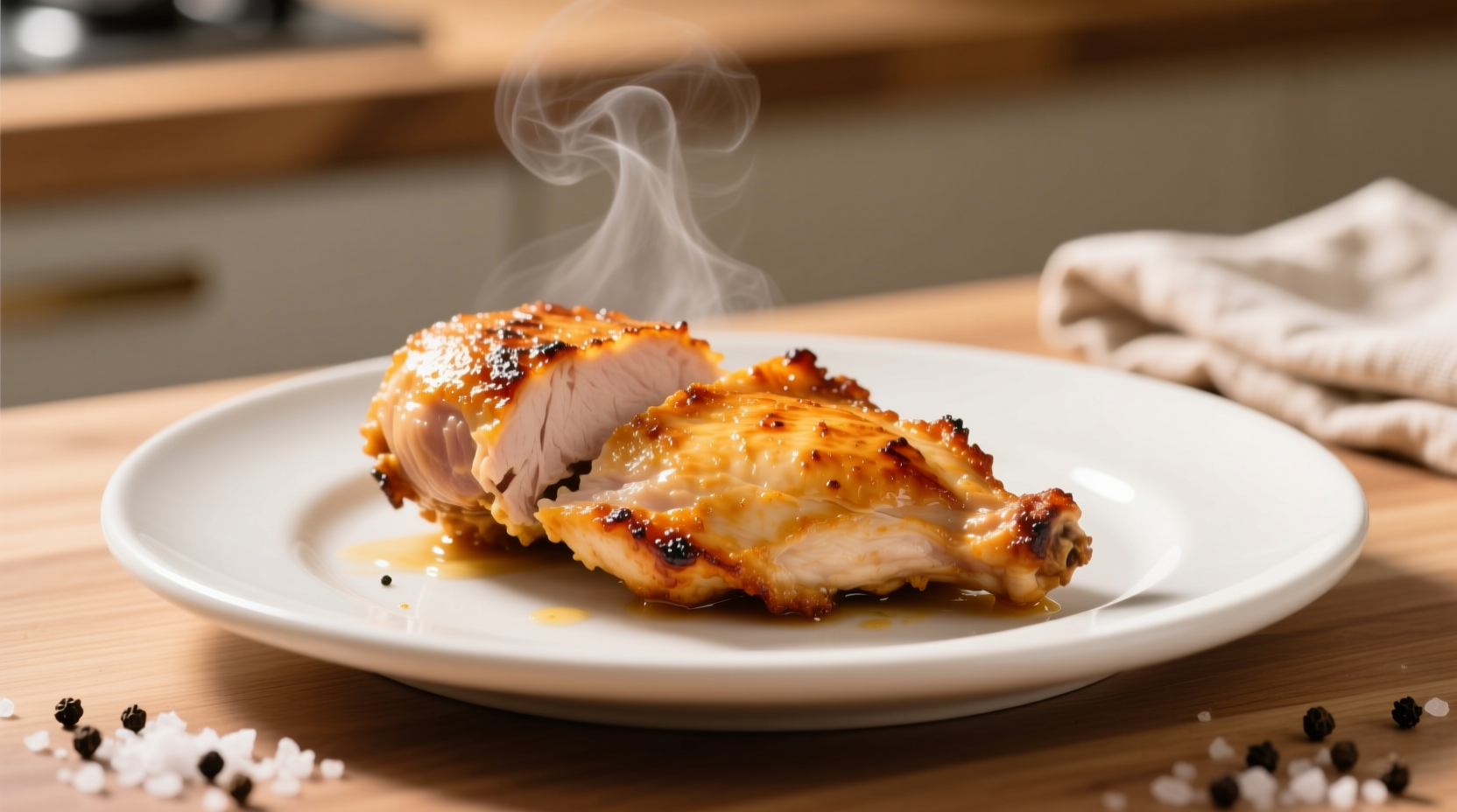 Juicy air fried chicken breast on plate