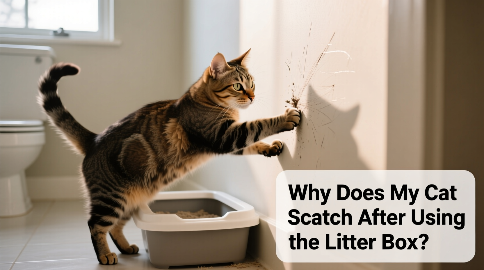why does my cat scratch the wall after using the litter box behavior explained