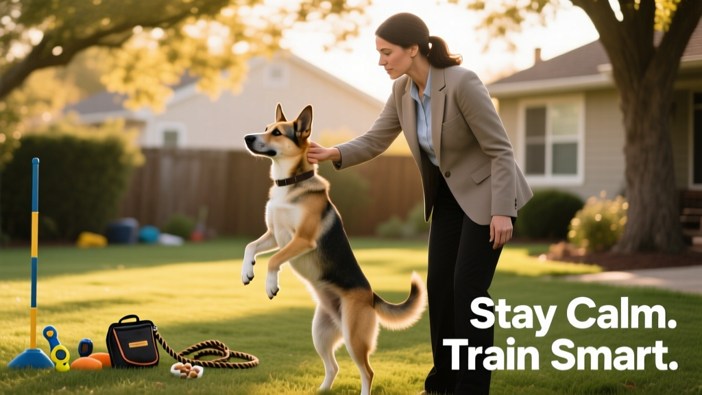 A certified canine behaviorist observing a dog during a gentle, controlled training session