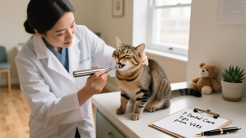 Veterinarian using a dental scaler during a gentle, supervised feline dental exam