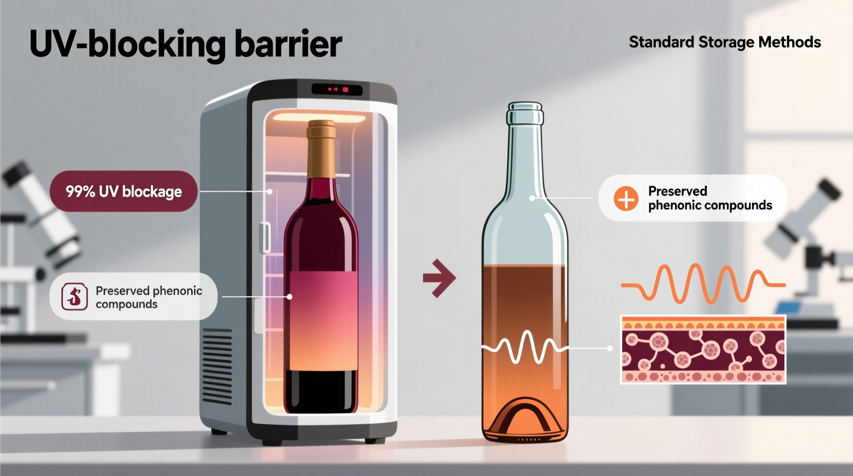 are UV wine coolers effective at protecting bottles from light damage