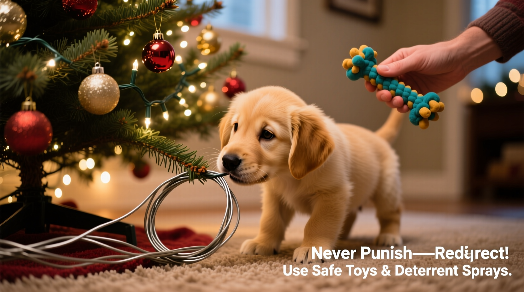 how to train a puppy not to chew christmas tree wires
