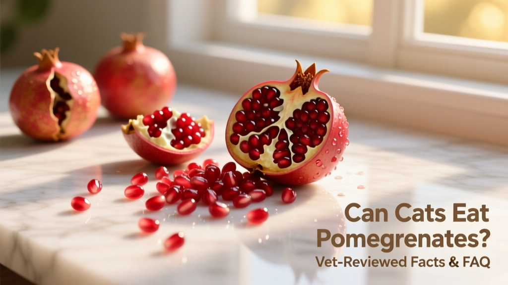 Close-up of fresh pomegranate seeds scattered on a clean surface, with a few whole pomegranates nearby
