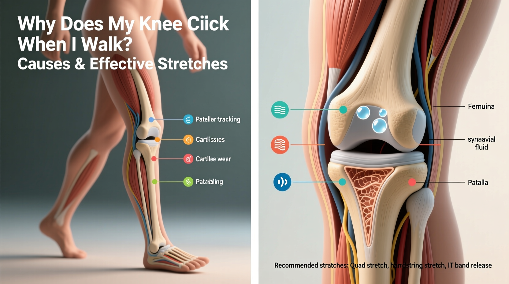 why does my knee click when i walk causes and stretches