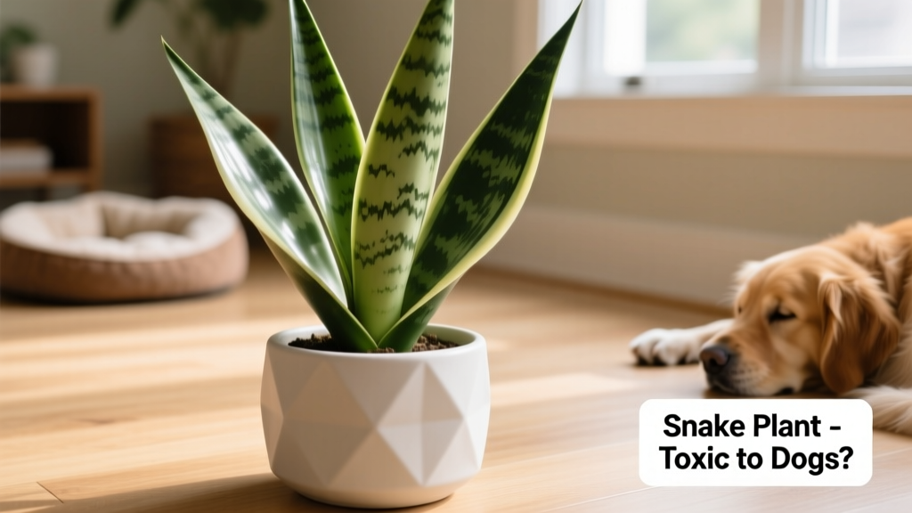 Close-up of a healthy snake plant with upright, sword-like leaves in a modern ceramic pot
