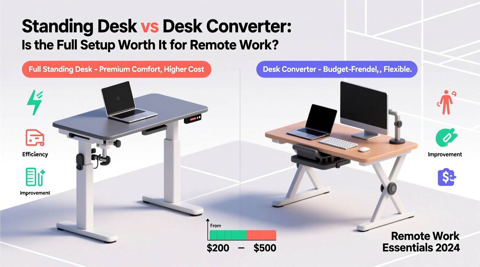 standing desk vs desk converter is the full setup worth the investment for remote work