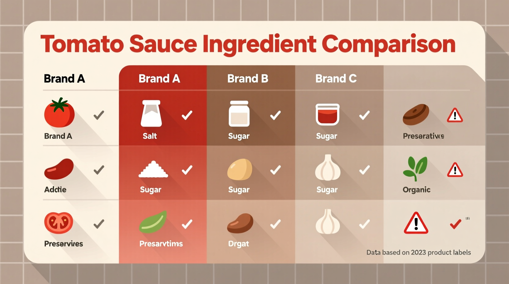Tomato sauce ingredients comparison chart