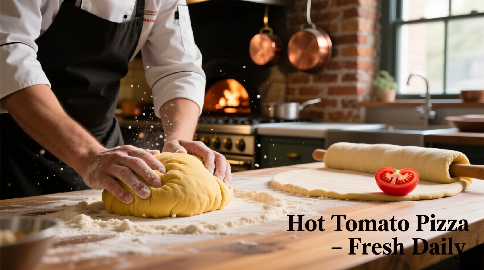 Hot Tomato Pizza kitchen preparing fresh dough