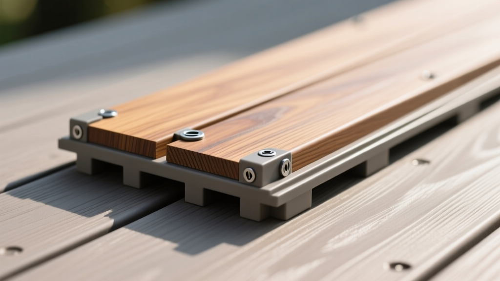 Close-up of composite deck boards showing hidden fastener systems and weather-resistant capping technology