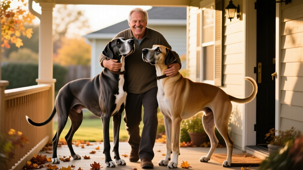'Group Hug!' Watch These Huge Great Danes Tower Above Their Dad While Welcoming Him Home