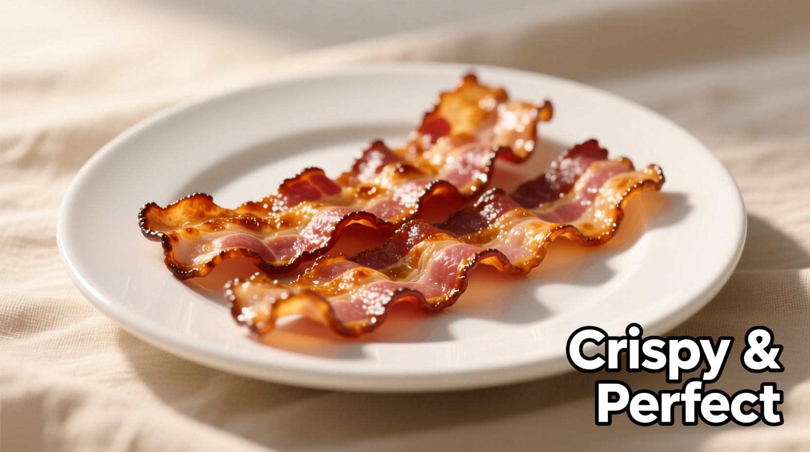 Perfectly cooked crispy turkey bacon on white plate