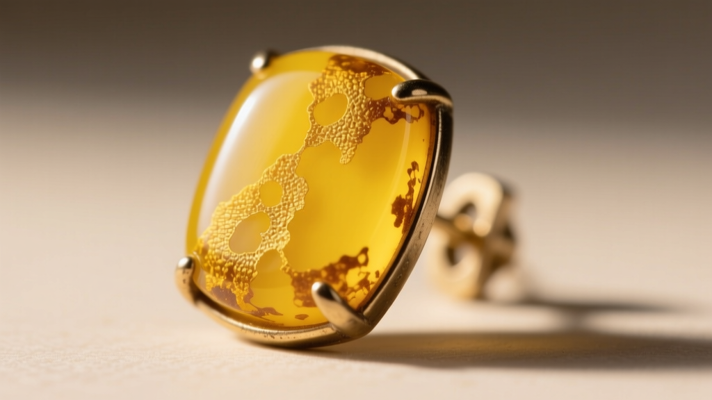 Macro shot of a Simichrome test on an earring base, revealing the bright yellow oxidation characteristic of real Bakelite resin.