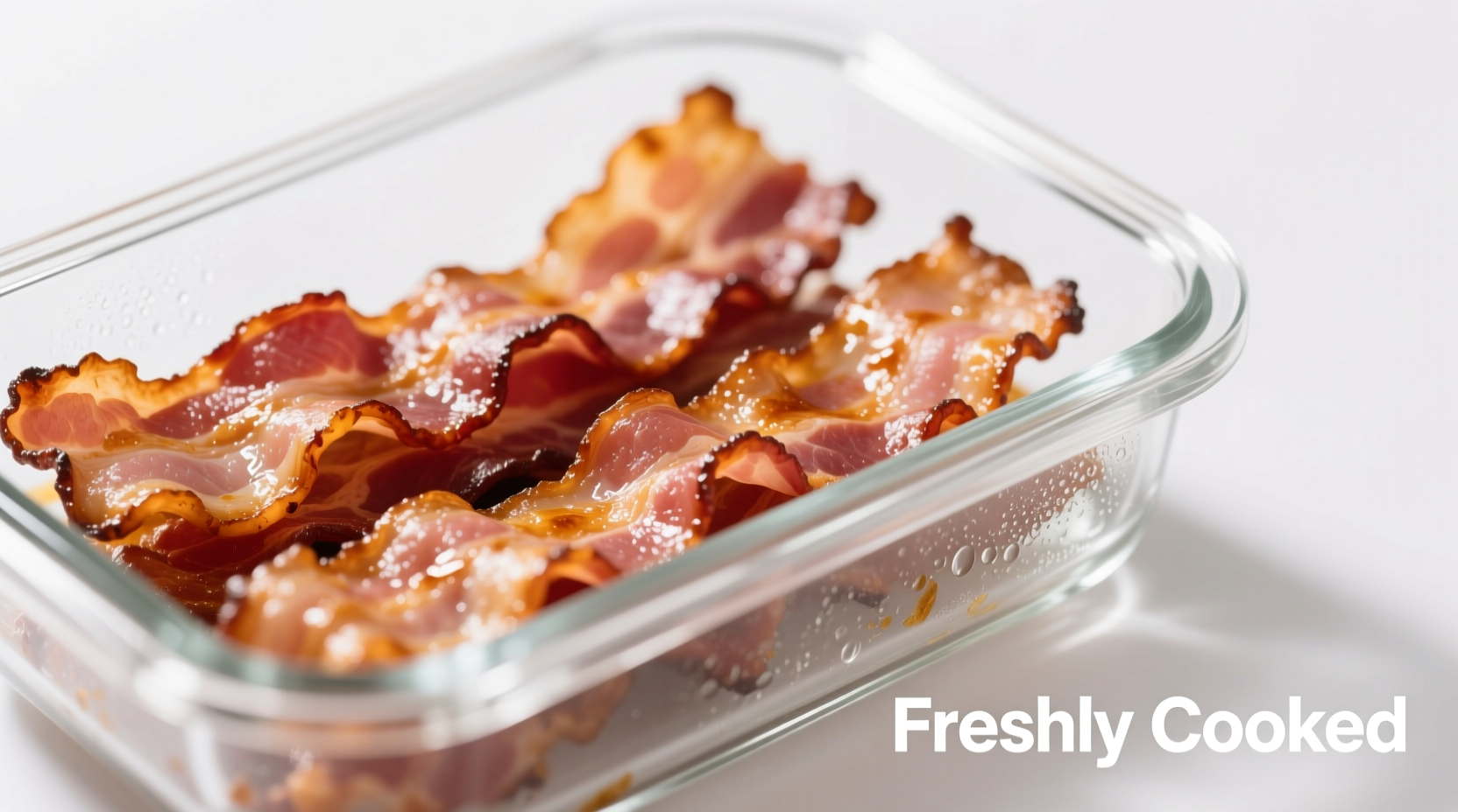 Cooked bacon strips in airtight glass container