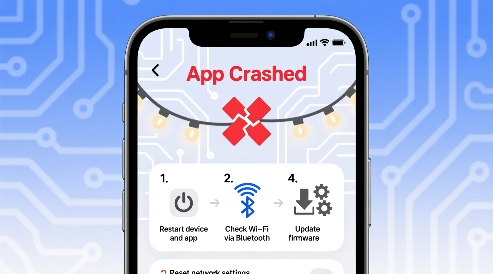 why is my smart christmas light app crashing and how to fix connectivity