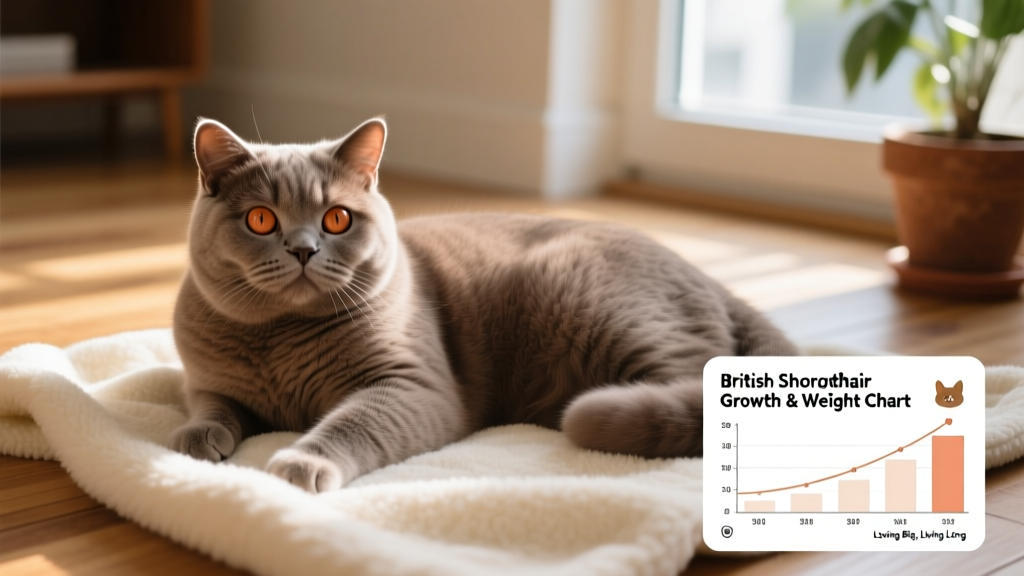 British Shorthair resting on a soft blanket, highlighting its thick fur, rounded cheeks, and expressive copper eyes