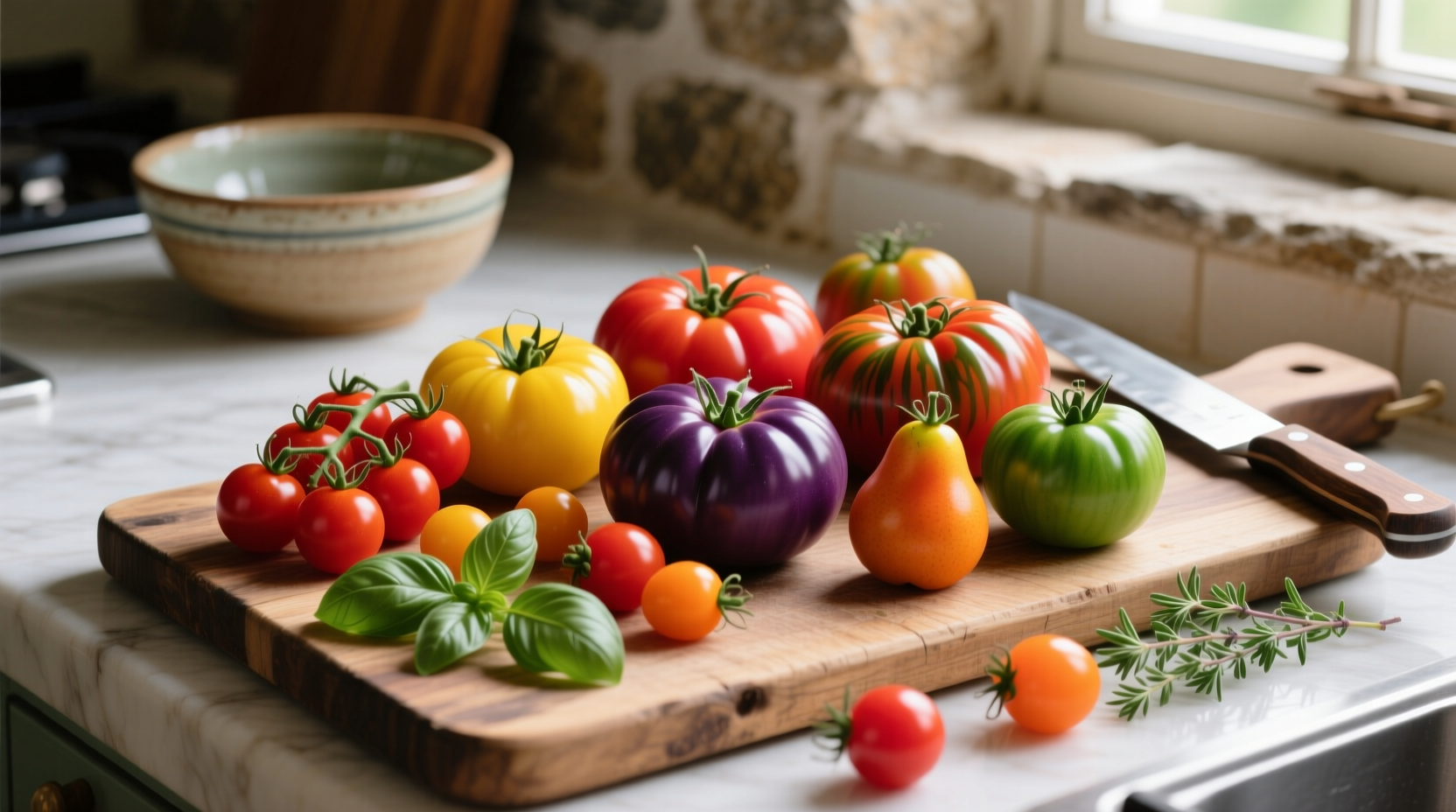 Fresh tomato varieties arranged for cooking
