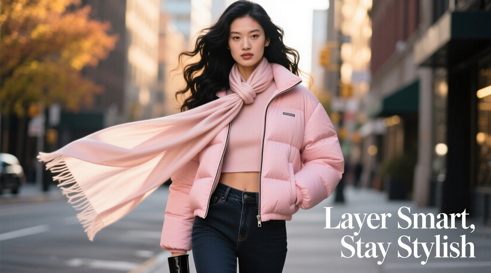 how to layer scarves with puffer jackets without looking bulky