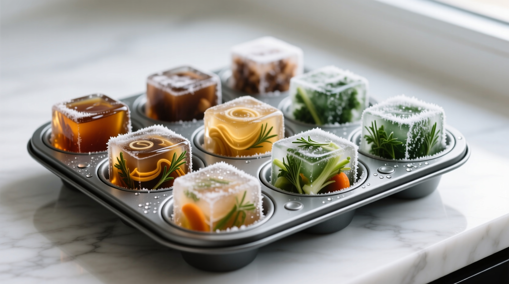 use a muffin tin to freeze huge cubes of stock for a fl