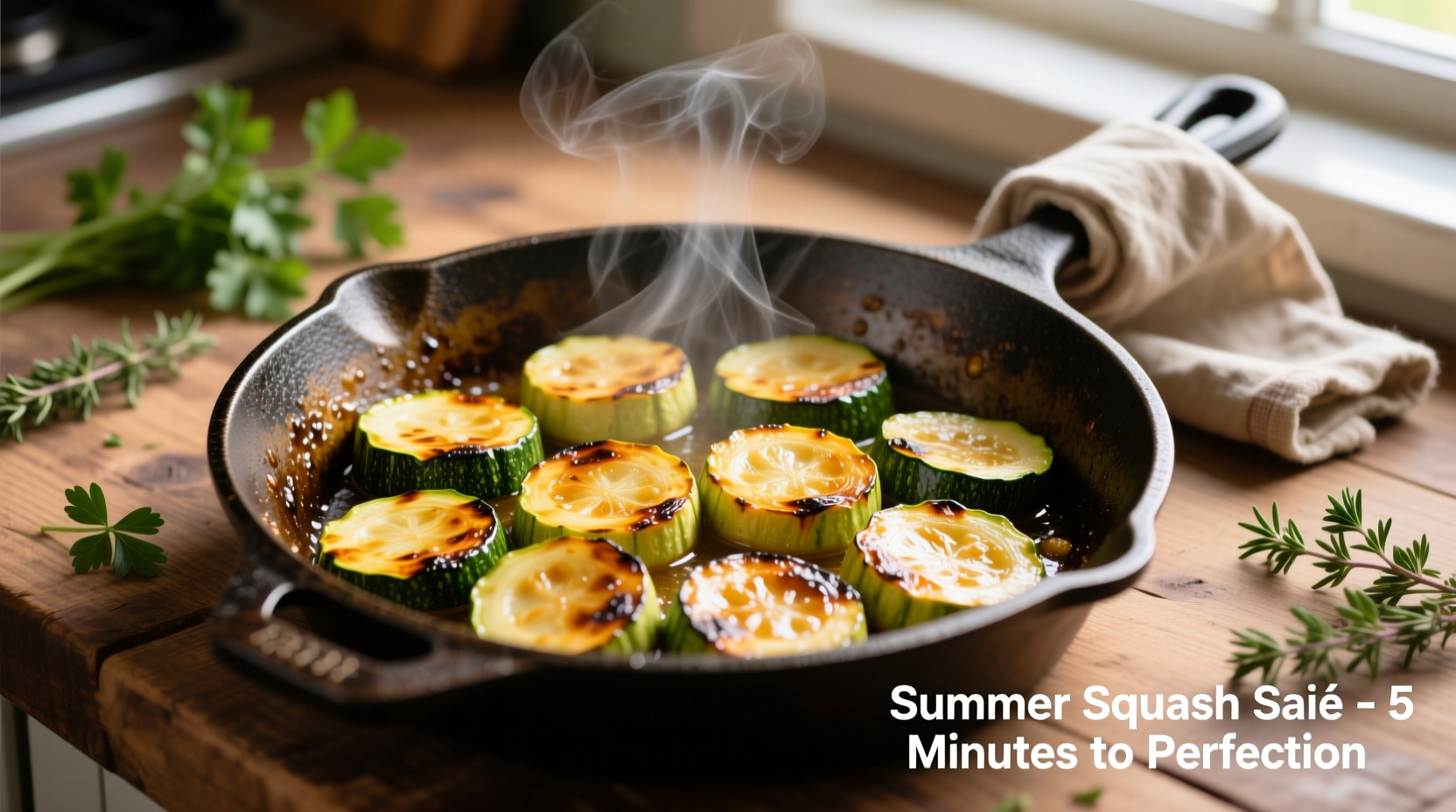 Perfectly sautéed summer squash in cast iron skillet