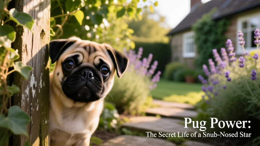 pug puppy peeking around wall