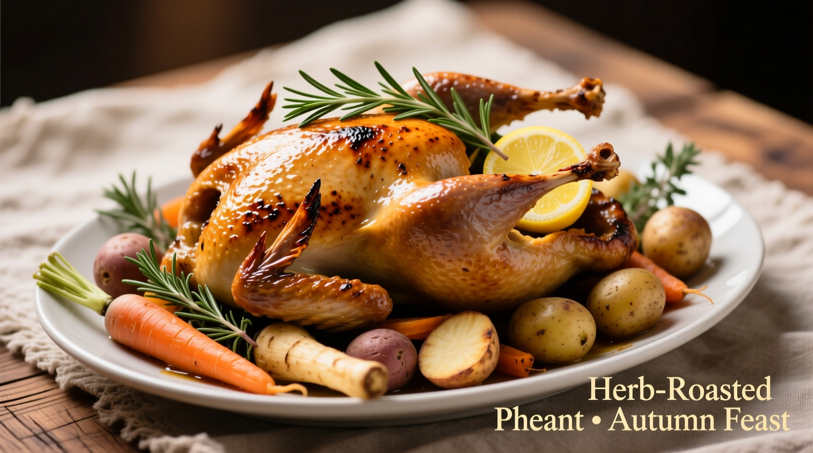 Perfectly roasted pheasant with herbs and vegetables