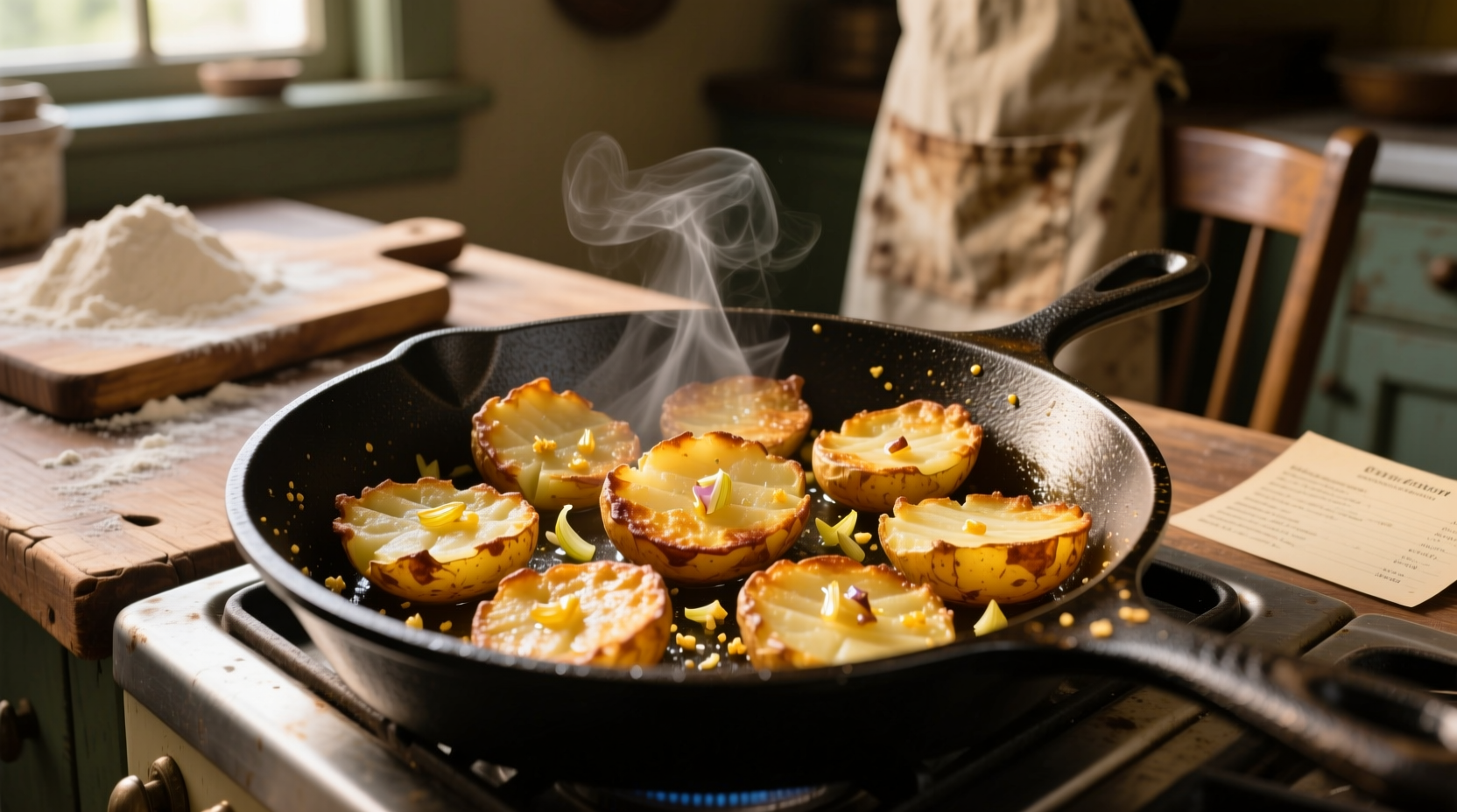 Golden crispy hash browns in cast iron skillet