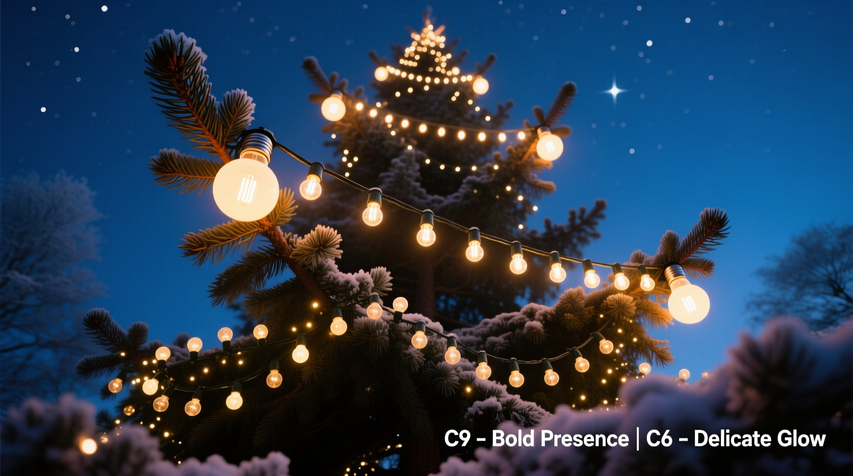 c9 vs c6 bulb size which gives a bolder statement on large trees