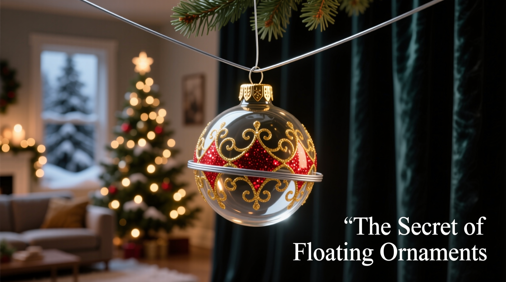 how to create a floating illusion with hidden wires on christmas tree ornaments
