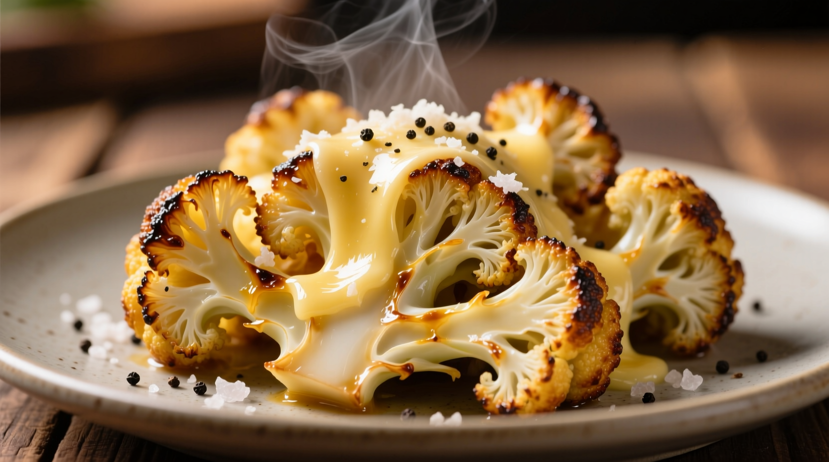 Golden roasted cauliflower florets with melted parmesan