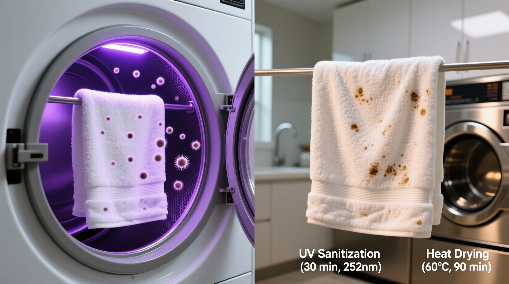 uv laundry sanitizers vs fungal spores on towels