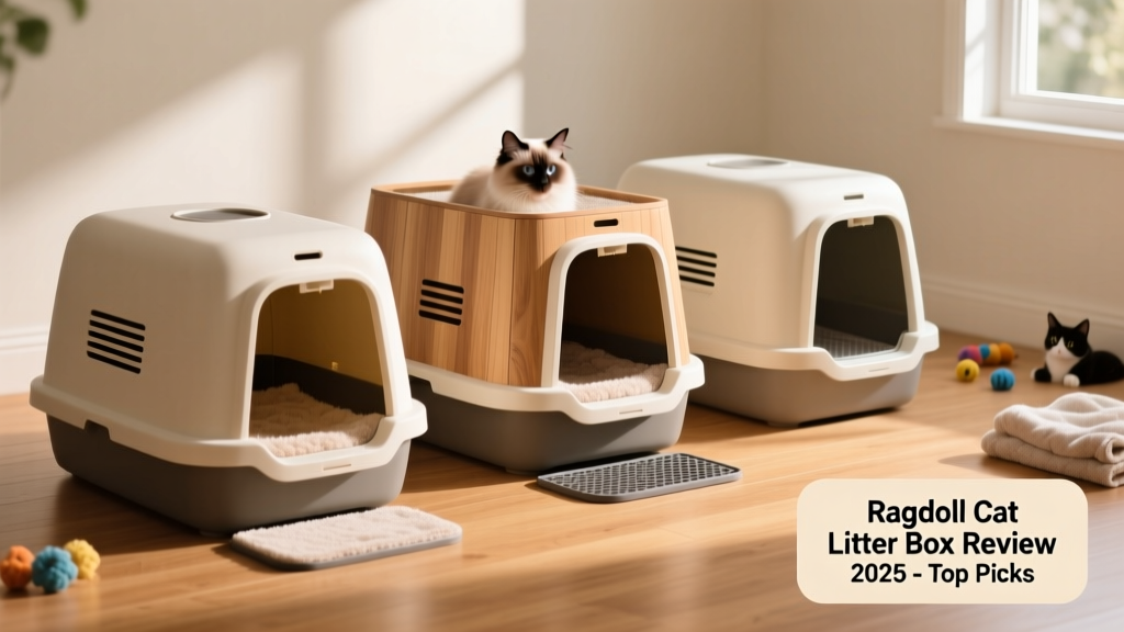 Side-by-side comparison of three large, covered litter boxes suitable for Ragdoll cats