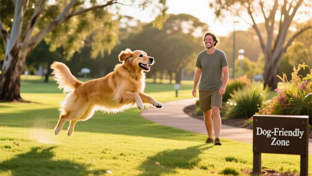 A dog playing in a dog-friendly park in Queensland.
