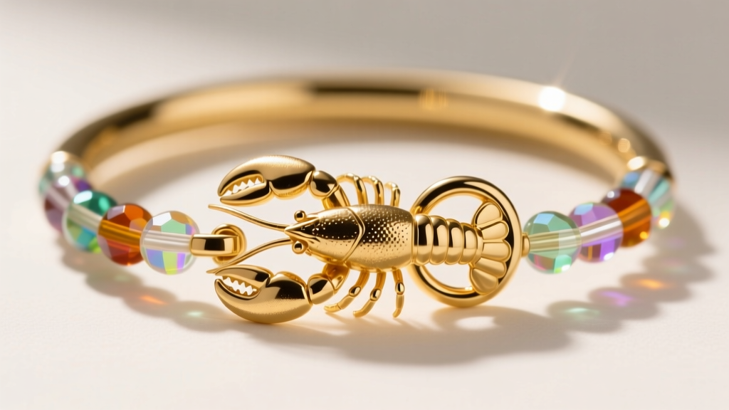 Macro shot of a gold vermeil lobster clasp and thick jump rings securing tiny glass seed beads in bright natural lighting.