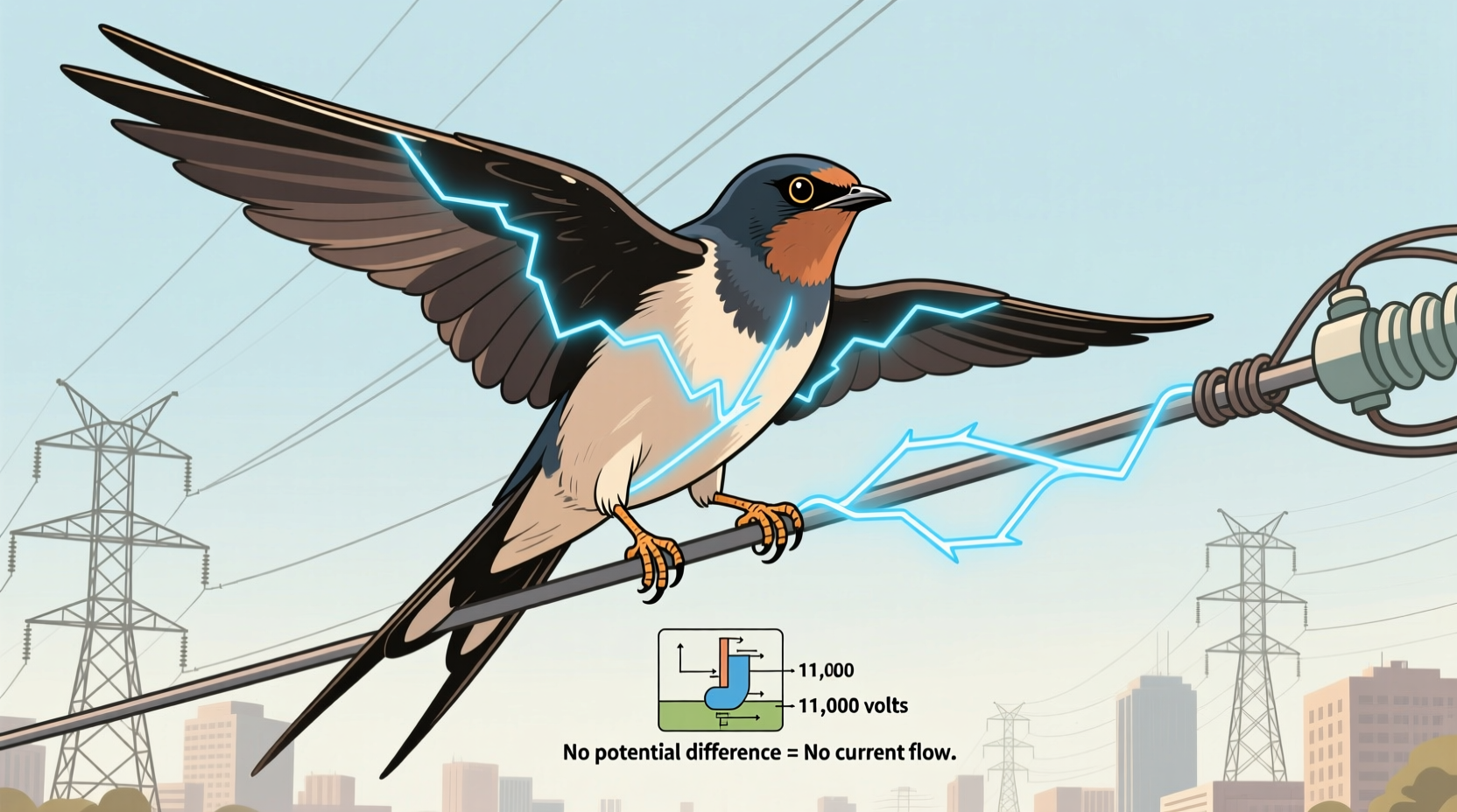 why can birds sit on power lines