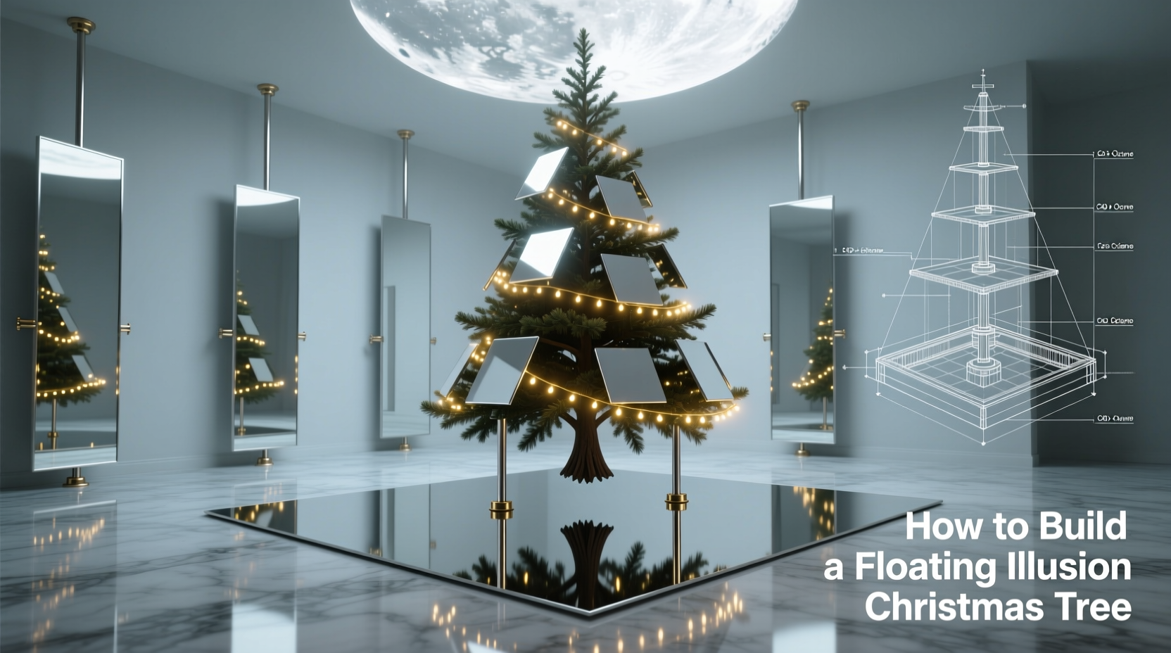 how to build a floating illusion christmas tree using mirrors and hidden supports