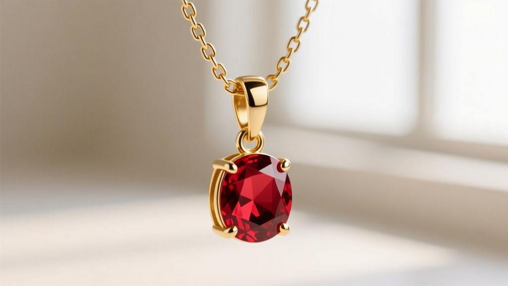 Macro shot of 14k gold hidden bail on a 2.0mm box chain supporting a red beryl pendant, highlighting structural solder joints.