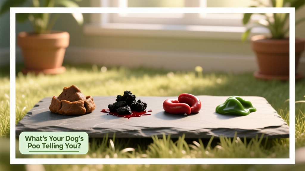 Side-by-side comparison of normal brown dog poop versus abnormal colors like black, red, and green