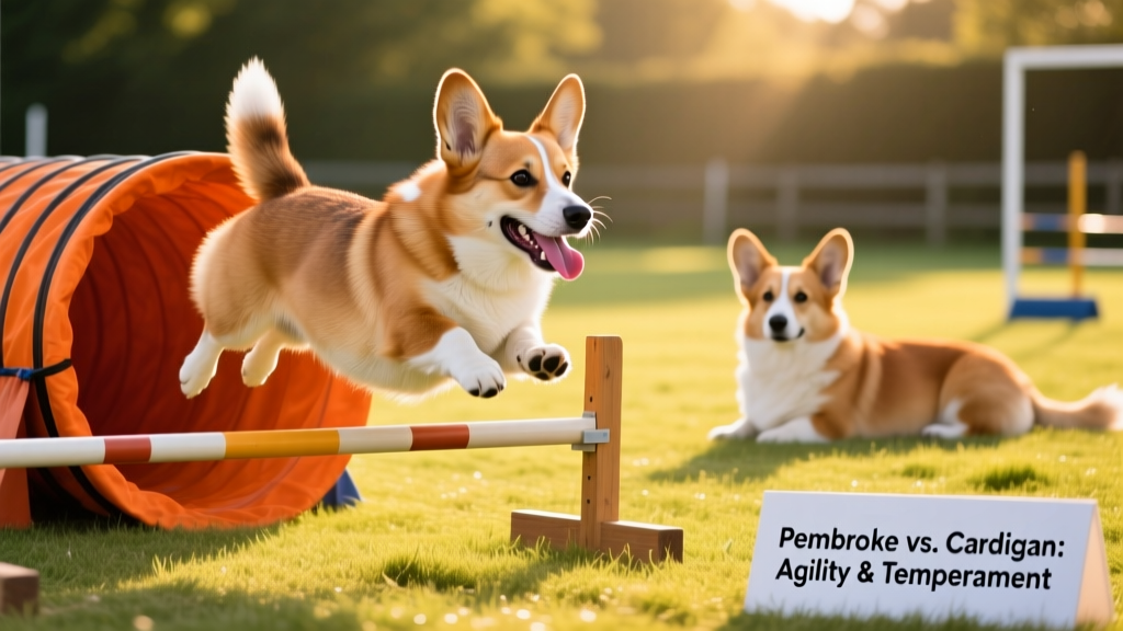 A happy Corgi engaging in agility training with low jumps and tunnels