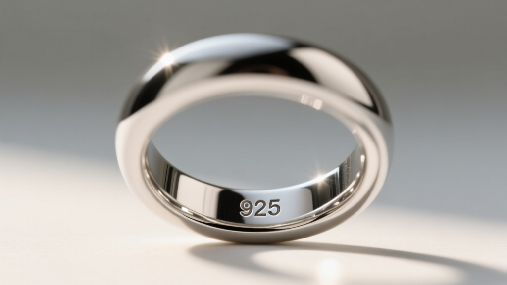 Close-up of a silver ring interior revealing a crisp 925 stamp beside a maker