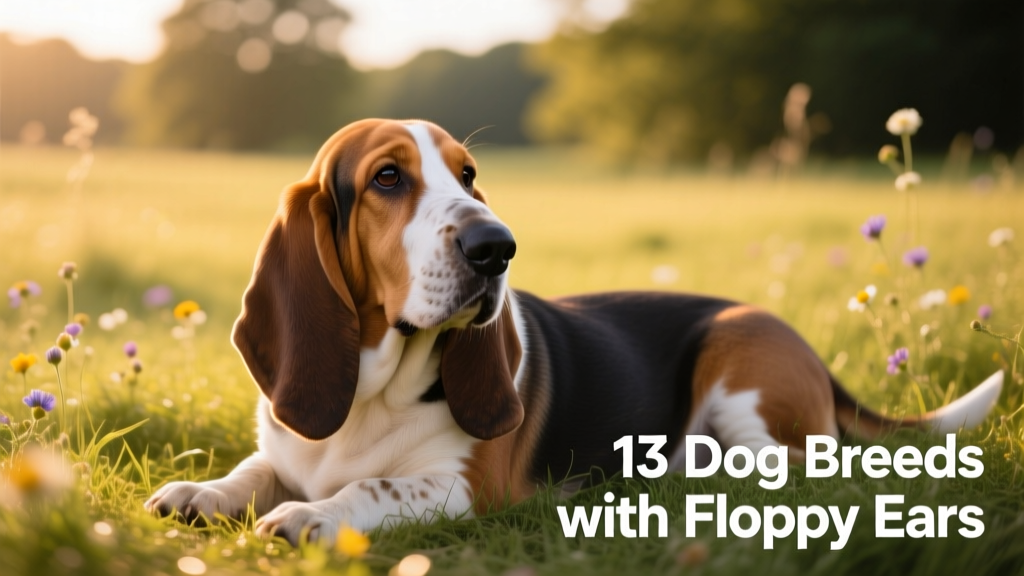 A Basset Hound with long, drooping ears resting calmly on grass