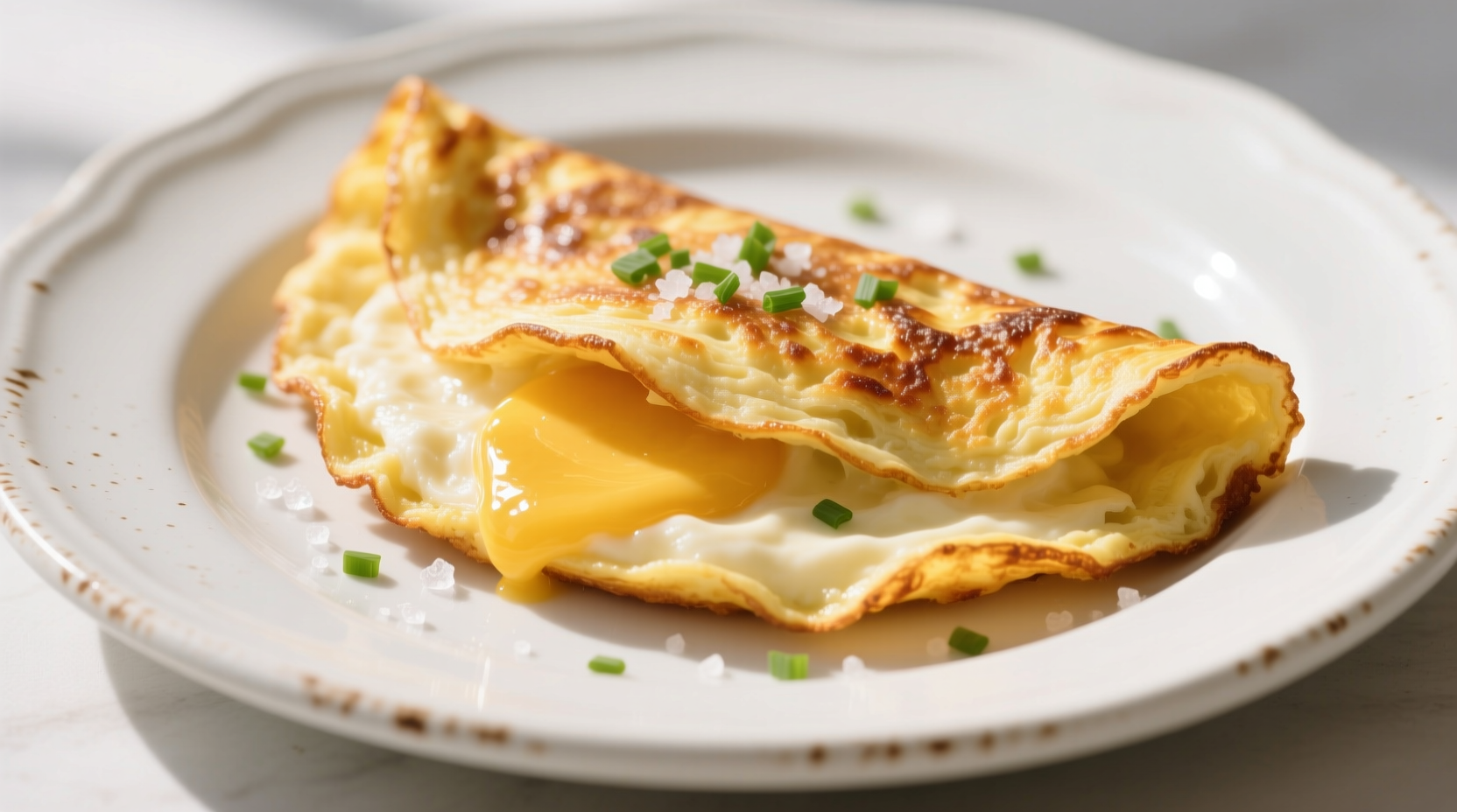 Golden potato omelette with crispy edges on white plate