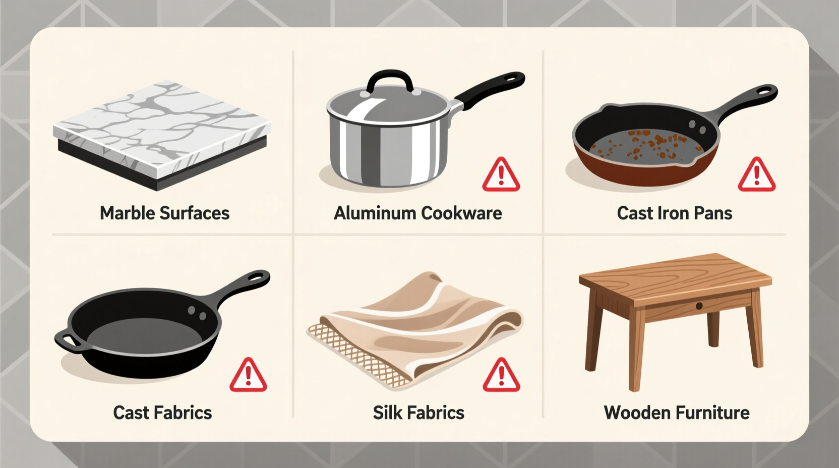 items to never clean with baking soda