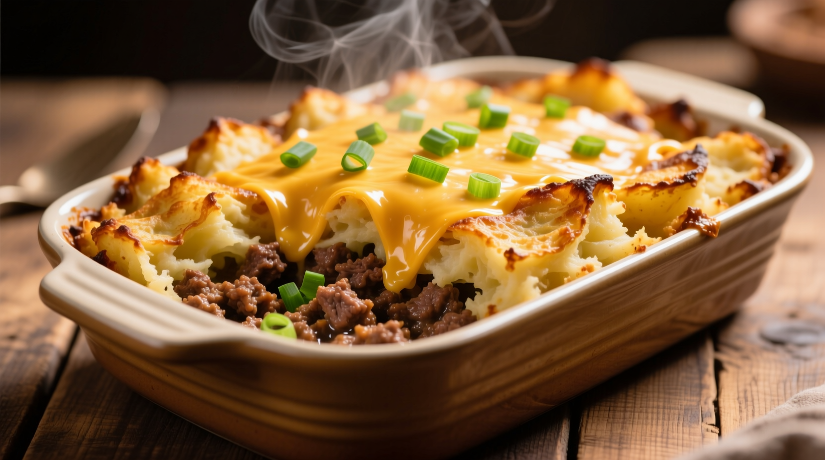 Golden baked potato and ground beef casserole