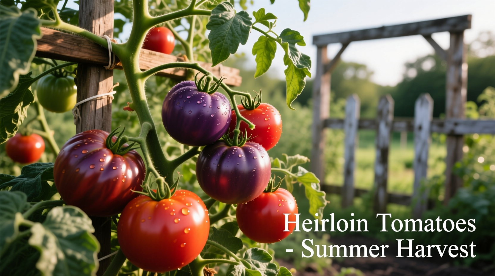 Various large tomato varieties on vine with proper support