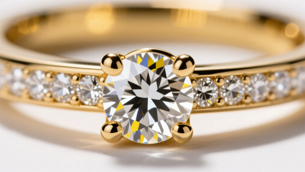 Loupe view of micro-pave diamond setting on an 18k gold earring highlighting precise four-prong bead setting and girdle alignment