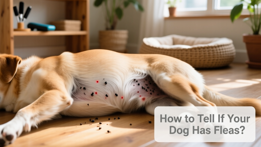 Close-up of a dog's belly area being gently parted to inspect skin for fleas or flea dirt