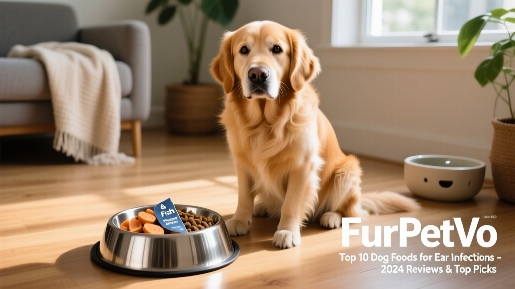 Fresh FurPetVo Fish & Sweet Potato meal portioned in a stainless steel bowl beside a calm, healthy-looking dog